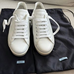 Prada tennis shoes! White leather. Size 36 euro, women’s. Like new condition!
